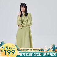 艾萊依商場同款新款系帶蝴蝶結(jié)法式氣質(zhì)連衣裙時尚百搭顯瘦長裙子 西芹綠 M 160/84A