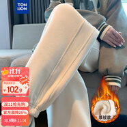 唐獅（TonLion）2024女束腳顯瘦休閑側拼衛(wèi)褲WP 加絨款/奶白 L 
