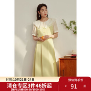 獨束大碼女裝【雙色可選】法式茶歇娃娃領(lǐng)連衣裙女夏裝微胖mm裙子 檸檬黃 L （尺碼：2） 拍前和客服確認(rèn)尺碼