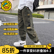 G.DUCKKIDS童裝男童褲子春秋款兒童運(yùn)動(dòng)褲帥氣男孩長(zhǎng)褲潮款大童工裝休閑褲 字母軍綠色120TZ 150 建議身高140-150cm11-12歲