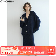 COCOBELLA高級感通勤亮片休閑針織裙女秋冬松弛感半身裙HS918-3 藏藍(lán)色 M