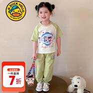 G.DUCKKIDS小黃鴨童裝哪吒衣服女童套裝夏季2025新款兒童夏裝小女孩短袖短褲 綠色亮片哪吒套裝aiksomi 100 建議2~3歲【 90-100cm】cm