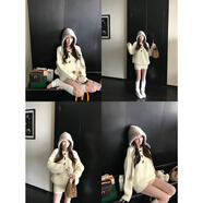 SKK濟州橙酒高奢輕強縮工藝 32支羊毛麻花粗針牛角扣毛衣套裝 米色毛衫 S