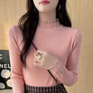 香影芬半高領(lǐng)毛衣打底衫女秋冬短款2025新款韓版修身內搭蕾絲針織衫上衣 粉色 XL (建議115-125斤)