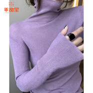 乖甜星百搭針織衫女洋氣韓版堆堆修身高領(lǐng)長(cháng)袖打底內搭加厚毛衣女 淺紫色 XL XL【建議120-135斤】