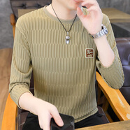七匹狼（SEPTWOLVES）冰絲長袖t恤男款秋季潮修身青年衣服小伙潮流圓領(lǐng)純色打底衫衛(wèi)衣 607卡其色 M