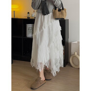 白色半身裙重工不規則蕾絲花邊蛋糕裙夏季女大碼設計感a字超長(cháng)裙 白色_全蕾絲裙 M _【建議90-105斤】