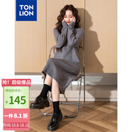 唐獅（TonLion）2024連衣裙女款韓版溫柔甜美淑女高領(lǐng)針織長(zhǎng)裙百搭 中麻灰 M 