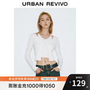 UR秋季新款女裝潮流修身假兩件系帶長(zhǎng)袖針織衫UWV940097 本白 S