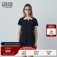 Teenie Weenie小熊夏季撞色Polo休閑通勤簡約白色連衣裙時尚收腰短裙女 藏青色 L (170)