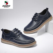 西域駱駝（VANCAMEL）2025秋季新款男鞋真皮休閑男士皮鞋時(shí)尚商務(wù)休閑英倫圓頭黑色皮鞋 駱駝品牌暗藍332(皮鞋碼) 38 升級版