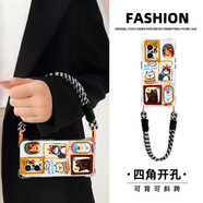 梔幾 適用一加Ace6手機殼新款卡通OnePlus可背斜挎掛繩硅膠郵票貓咪四角防摔超火保護套 透明-郵票貓咪-掛件B214 一加Ace6