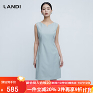 藍(lán)地（LANDI）[高定裁剪]LANDI極簡(jiǎn)風(fēng)霧冰藍(lán)無(wú)袖修身套裝連衣裙女春季新品 水霧冰藍(lán) L