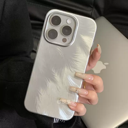 旭杉斯橡膠果子ins高級感輕奢鐳射羽毛適用iPhone17promax手機殼蘋(píng)果16promax磨砂不沾指紋15全包硬殼14 原色鐳射羽毛 iPhone17Pro