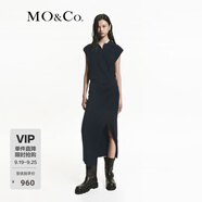 MO&Co.連衣裙兩件套含天絲綿羊毛POLO領(lǐng)打褶收腰開叉高腰摩安珂 黑色 XS 155