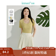 茵曼（INMAN）撞色羅紋棉女裝U領(lǐng)短袖T恤修身氣質(zhì)通勤2025夏季新款短款上衣 琉璃黃 -18518134 XL