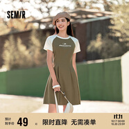 森馬連衣裙女收腰插肩袖夏季字母印花收腰針織短裙101324114040