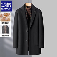 羅蒙（ROMON）男士新款高端雙面呢羊毛呢大衣中長款羽絨內(nèi)膽西裝爸爸男外套 MR6617黑色 羽絨內(nèi)膽 可以拆卸 XL 180【140-155】斤