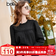 百圖betu女裝秋新款襯衫韓風(fēng)荷葉領(lǐng)泡泡袖刺繡蕾絲襯衫女2309T55 黑色 S
