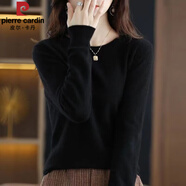 皮爾卡丹純羊絨打底衫女低圓領(lǐng)毛衣寬松內搭秋冬款針織羊毛衫長(cháng)袖上衣 黑色 2XL 建議135-145斤