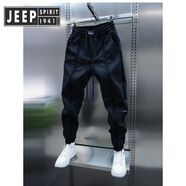 JEEP SPIRIT吉普男士冬季加絨拼接束腳休閑褲彈力松緊腰小腳褲重工藝時(shí)尚束腳 黑色 34