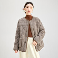 水墨佳人高級感時(shí)髦圓領(lǐng)長(cháng)袖鵝絨服外套女秋冬新款2025菱形格百搭上衣7258 杏色 M