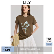 LILY2025夏新款復(fù)古撞色印花圖案圓領(lǐng)正肩休閑百搭短袖T恤女上衣 308橄欖綠 S