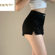 夏典素訂女王（SE.PSTP）歐美辣妹緊身牛仔短褲女夏季彈力高腰小個(gè)子大碼包臀熱褲超短褲子 黑色 高質(zhì)量版 M 建議 100-110斤