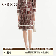 OBEG歐碧倩設(shè)計(jì)感時(shí)尚印花半裙春及膝減齡百褶裙出游穿搭10463036 沙褐色 M /165/38