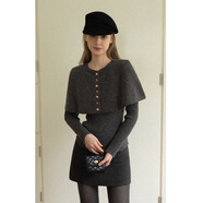 EGGKA灰色千金風(fēng)圓領(lǐng)斗篷披肩+V領(lǐng)修身加厚針織衫女上衣E25A80533AF 灰色 均碼