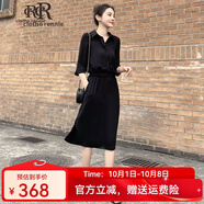 clotho Rennie品牌女裝收腰雪紡連衣裙女2025夏季新款氣質(zhì)遮肚顯瘦時(shí)尚中長(zhǎng)裙子 黑色 XL