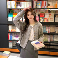 歌詩(shī)慧灰色開(kāi)衫針織衫外套女2025秋冬新款女裝小個(gè)子外搭毛衣慵懶上衣 灰色麻花針織開(kāi)衫 均碼 【80-120斤】