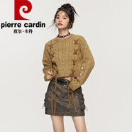 皮爾卡丹（pierre cardin）毛衣女款2025新款冬新款復古絞花短款高級感獨特別致系帶內搭毛衣 楓葉棕 XL 建議120-135斤