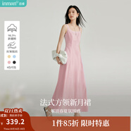 茵曼（INMAN）章若楠同款歐若風(fēng)法式吊帶連衣裙2025夏季新品女裝淡鵝黃色裙子 粉色（方領(lǐng)) XL