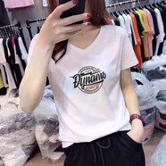 以純（YISHion）雞心領(lǐng)短袖t恤女百搭2025年夏季新款純棉v領(lǐng)上衣時(shí)尚顯瘦半袖體恤 008字母-白色短袖(V領(lǐng)) M