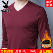 花花公子冬季加絨加厚加大碼男士長(cháng)袖T恤中年純棉肥佬商務(wù)翻領(lǐng)爸爸裝衛衣 2010酒紅色 加絨 8XL 特加碼（300至320斤）