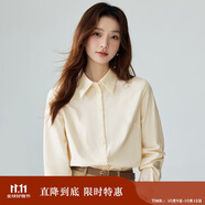 茵曼復(fù)古開(kāi)衫女裝翻領(lǐng)襯衫秋冬季薄長(zhǎng)袖襯衣上衣 田園杏-提花面料 M