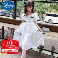 迪士尼（Disney）女童連衣裙夏裝2025新款中大童長裙雪紡裙子兒童裝夏季洋氣公主裙 白色 120 (建議1.2米以下)