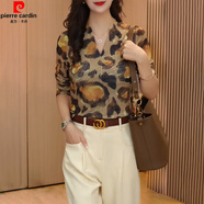 皮爾卡丹秋季高端網(wǎng)紗時(shí)尚洋氣顯瘦豹紋V領(lǐng)打底衫女2025新款設計感修身T恤 豹紋今年流行別致漂亮上衣女裝今 S (建議90-100斤)