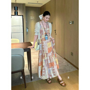KSOEURK姐【壁畫吊帶裙】V領(lǐng)波西米亞度假風(fēng) 印花吊帶連衣裙女 花色 S