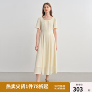 獨束大碼女裝【線雕裙】歐若風(fēng)氣質(zhì)連衣裙2025新款時尚顯瘦吊帶裙 香草米-短袖款 XL （尺碼：3）