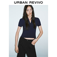 UR2025秋季新款女裝時(shí)髦鏤空系帶修身短袖針織衫UYV950018 藏青 M