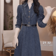水洗軟牛仔面料禮服裙女秋季2025新款時(shí)尚洋氣修身顯瘦連衣裙 牛仔藍 M _【建議85-105斤】