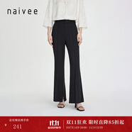 納薇（naivee）商場同款新款通勤修身顯瘦休閑開衩喇叭褲氣質(zhì)休閑褲 黑色 XL 170/74A