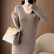 小紅書(shū)爆品潮流百搭包臀裙中長(cháng)款女士連衣裙寬松加厚毛衣女秋冬新 V領(lǐng)款深駝色 3XL 均碼