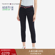 TOMMY HILFIGER【輕彈感】25女裝四季款條紋腰帶彈力直筒修身九分褲休閑褲 【九分】藏青色DW5 （腰帶隨機(jī)） 36