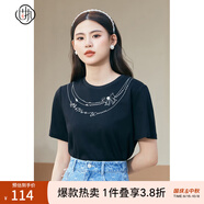 固執(zhí)（OBSTINATE）【特價(jià)】夏季新款復(fù)古刺繡釘珠圓領(lǐng)短袖t恤女裝00032TX08215 黑色 S 160/80A
