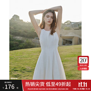 范思藍(lán)恩夏季腰精裙氣質(zhì)收腰無袖背心連衣裙女夏季新款海邊度假顯瘦裙 瓷白色-無袖 S