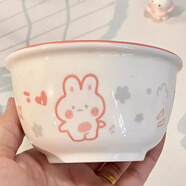 達亦安情侶碗新款飯碗卡通家用陶瓷餐具可愛(ài)高顏值情侶款單人碗勺整套 兔兔  只有一個(gè)碗