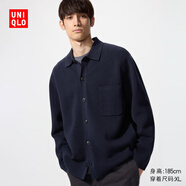 優(yōu)衣庫(kù)男裝女裝羅紋襯衫式針織開衫毛衣毛衫外套通勤25新款478550 69 藏青色 XL /180/108B
